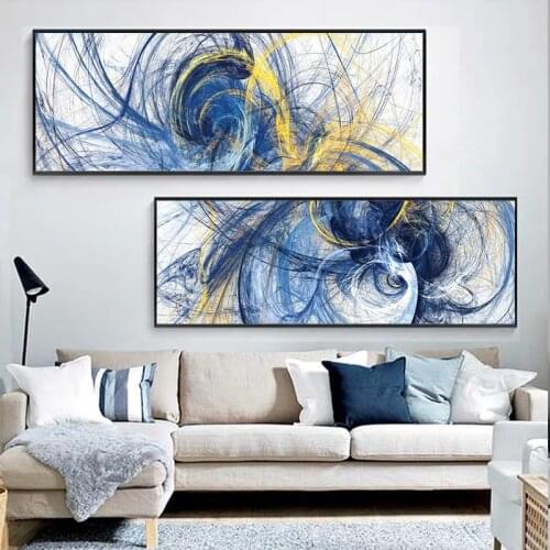 Abstract Art Yellow Blue Lines Canvas Painting Wall Art Posters Prints Wall Pictures for Living Room Home Wall Cuadros Decor