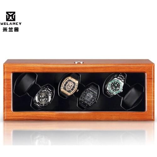 4 Slot Automatic Watch Winder with Wood Box Quiet Japanese Mabuchi Motor Adjustable Modes Watch Storage Winding Boxes Case