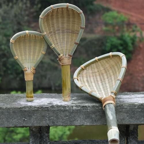 Bamboo Colander Fine Slot Rice Strainer Draining Spoon Bamboo Woven Cooking Drain Spoon Drying Basket for Soba Udon Rice Noodles
