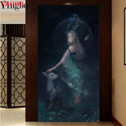 Large 5D DIY Diamond Painting Fantasy art elf girl and animal cross stitch full square/round diamond mosaic embroidery beads