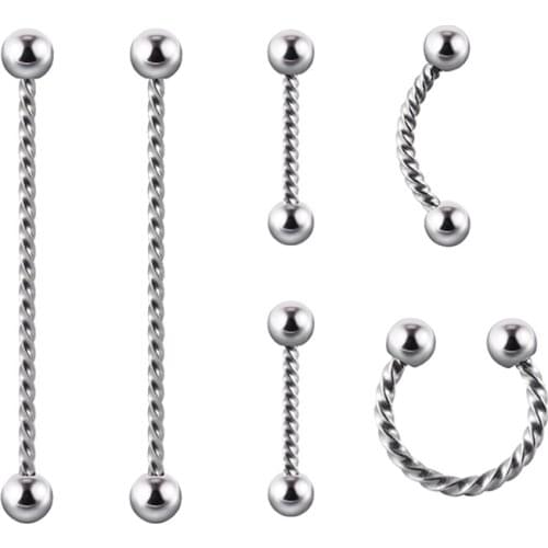 CHUANCI1pc Stainless Steel Twist Industrial Barbell Earrings Horseshoe Nose Ring Eyebrown Ring Nipple Tongue Bar Piercing Jew