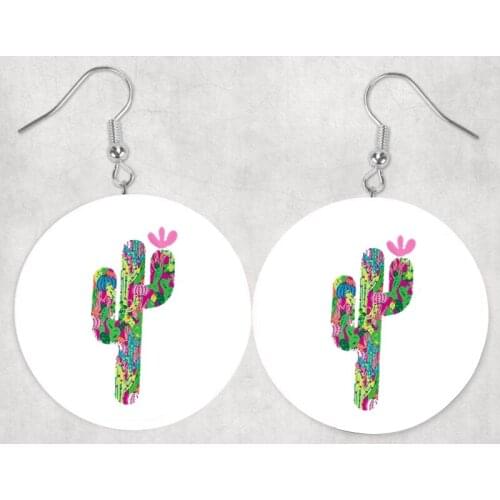 Wondrous Faux Leather Cactus Decal Patterned Earrings
