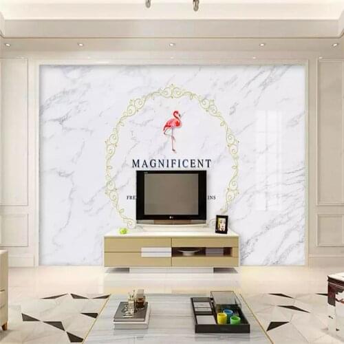 Decorative Wallpaper Modern Simple Style White Marble Europe - Style Flamingo Background Wall