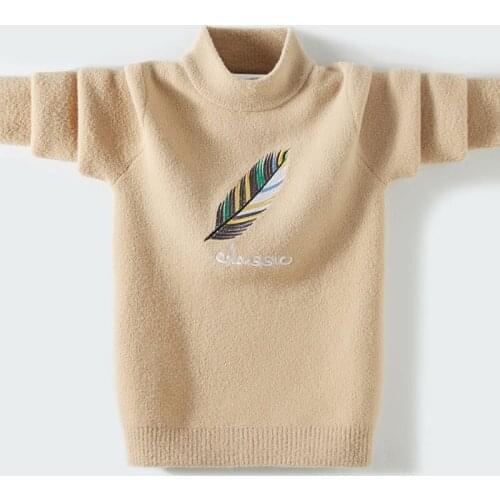 Kids Boys autumn / winter new feather embroidery knitted sweater hedging big virgin thicker base shirt