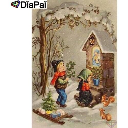 DIAPAI Full Diamond "Child tree squirrel" DIY 5D Diamond Painting Cross Stitch Home Decor Picture Of Rhinestone Handmade A25504