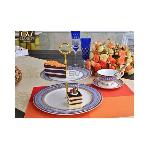 Bone China Double-layer Board Cake Fruit Snack Plate Embossed Pattern English Afternoon Tea Ceramic Coffee Cup Tray Tableware