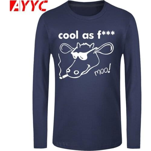 AYYC long sleeve tee Cool Cow Smoke Funny Cartoon Printed T Shirts Men Summer Tee Shirt Cotton Hip Hop Tops Camiseta