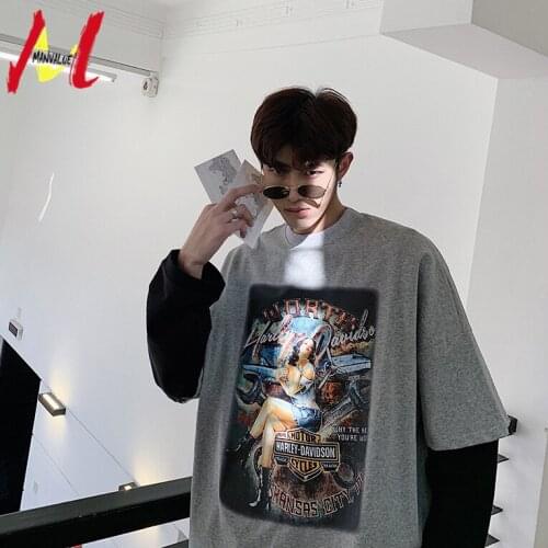 MANVALUE Young Teenagers Letters & Beauty O-Neck Printing Short-sleeved Tops & Tees Loose Type T-Shirts