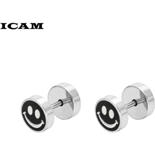 ICAM 1Pair Surgical Steel Earrings Dumbbell Tunnel Plug Earrings Set For Women Hip Hop Rock Tide Screw Earrings Men