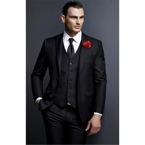 Custom Made Groom Tuxedo Black Groomsmen Peak Lapel Wedding/Dinner Suits Best Man Bridegroom (Jacket+Pants+Tie+Vest) B538
