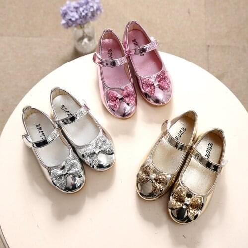 Ins Fashion Hot sale Students dance performance shoes Kids Girl sequined bow children shoes princess bowknot shoes XZ19084