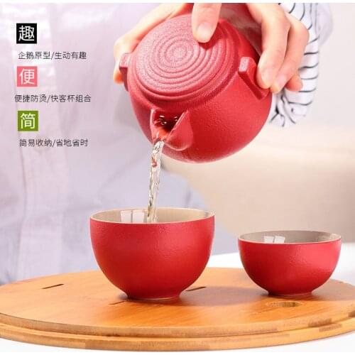 Creative Black Pottery Express Cup, One Pot and Two Cups Portable Travel Ceramic Tea Set Office Gift