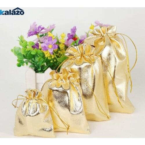 10PCS Gold Silver Metallic Color Drawstring Gift Bag Jewelry Packaging Bag Sacks Wedding Birthday Party Favors Home Supplies