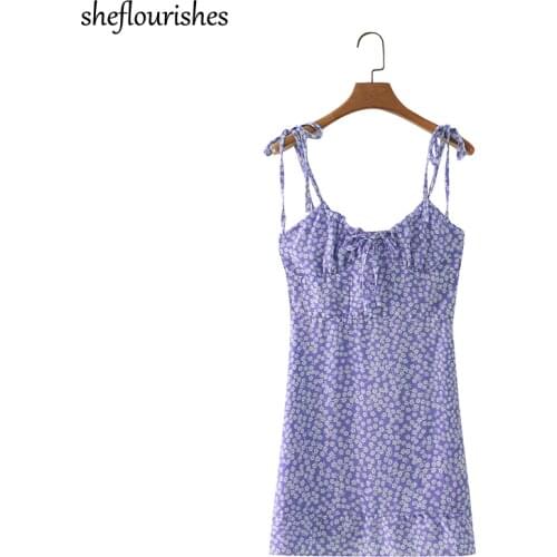 Kawaii dress women summer spaghetti strap dress sexy floral print mini dresses ruffle holiday dress pink purple sundress 2021