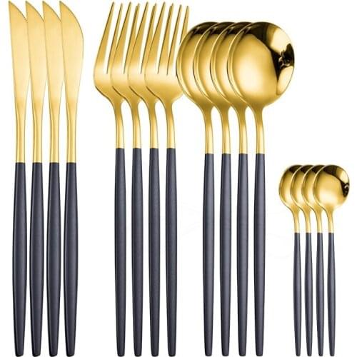 Home Tableware Set Stainless Steel Cutlery Set 16 Pieces Black Gold Cutlery Dinnerware Set Gold Fork Knife Spoon Dropshipping