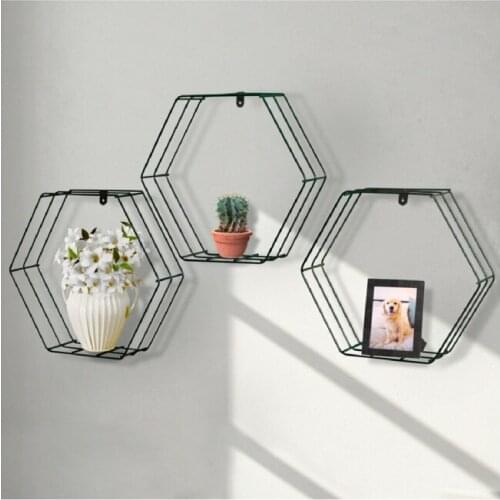 Wall Shelf Decorative Metal Hexagonal Flower Rack Trinket Holder Towel Holder Bathroom Kitchen Bedroom Home Decoration Organizer