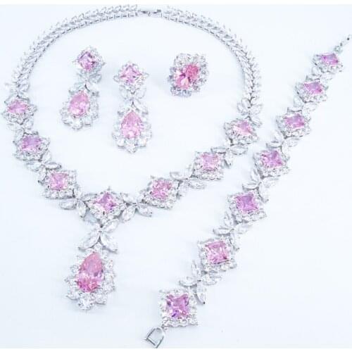 2020 new fashion luxury retro pink water drop zircon necklace earringset,wedding bride dinner party dress jewelry free shipping