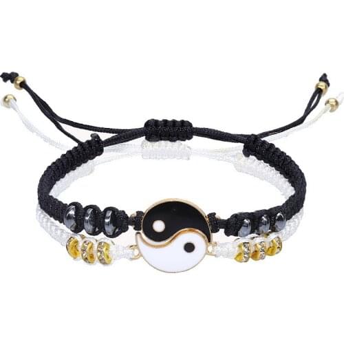 Wholesale Tai Chi Decor Couple Bracelet Tai Ji Stained Alloy Wrist Jewelry Knitting Rope Adjustable Length for Men Women NOV99