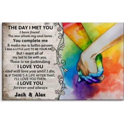 Personalized LGBT Couple | The Day I Met You Prints, Gift For LGBTQ+, Pride Canvas, Rainbow Couple, Vintage Poster,Home Decor
