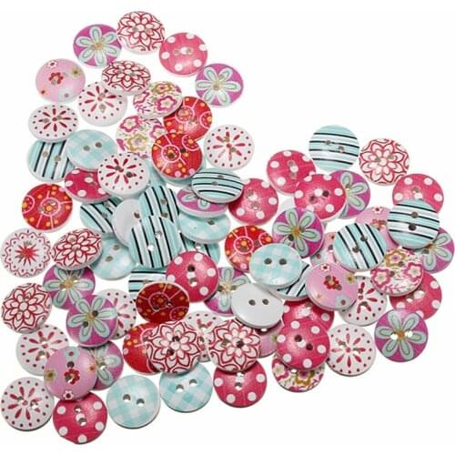 Colorful 80pcs/Lot Circular Button Mix Wooden Art Painting Buttons Craft Scrapbook Sewing Accessories Cardmaking Home Decor Tool