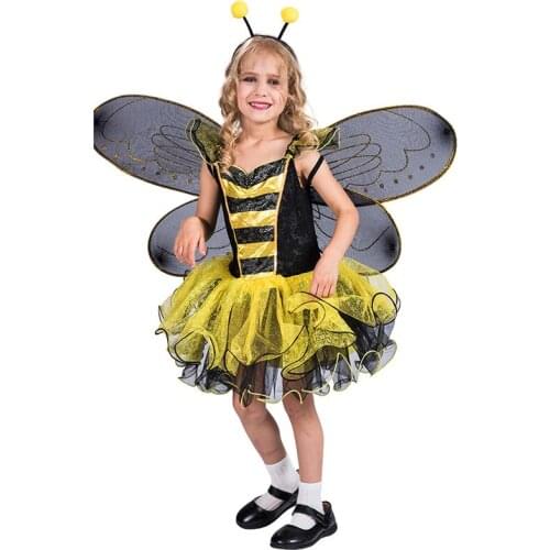 SATCOPY Halloween Kids Bee Fairy Costumes For Girl Animal Little Bee Cosplay Dress Child Yellow Set Fairy Carnaval Performance