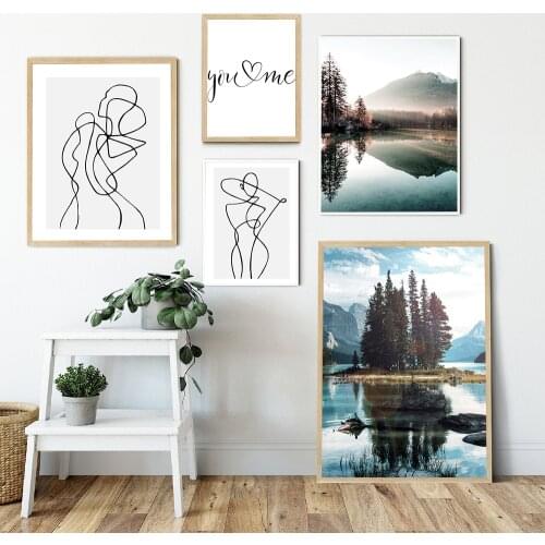 Scandinavian Nature Landscape Wall Art Poster Mountain Lake Tree Print Nordic Painting Decorative Picture Modern Home Decoration