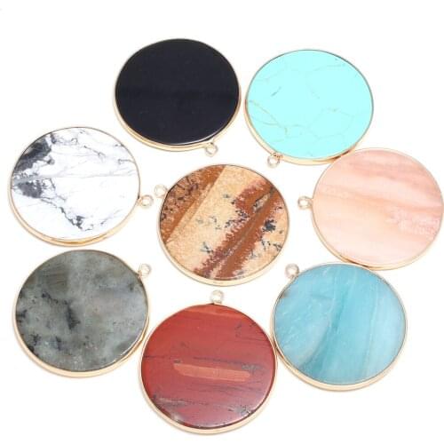 Natural Stone Pendants Connector Protomorph Semi-precious Stone Edging Necklace Pendant for DIY Jewelry Making Size 40x45 mm