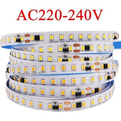 220V 2835 Led Strip Light 120LED/m 5m With IC IP67 Tube Waterproof Lamp Decoration White/ Warm White/ Natural White/ Red/ Green