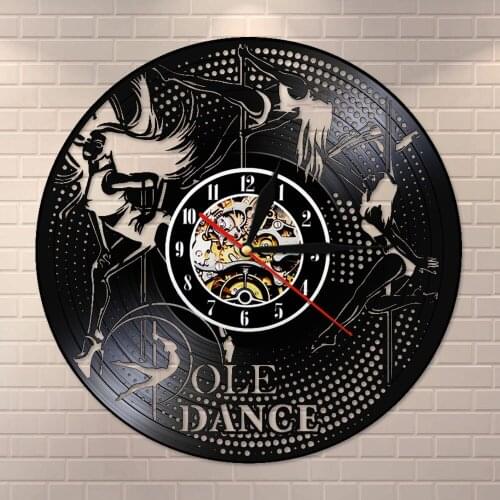 Vintage Night Club Wall Art Pole Dance Vinyl Record Wall Clock Decoration Steel Tube Dance Wall Clock Handmade Dancers Gift
