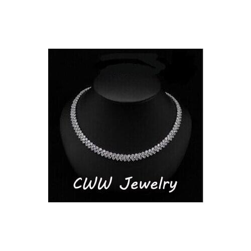 CWWZircons High Quality Rome Design 234 pcs Round White AAA+ Cubic Zirconia Stones Pave Chain Link Necklace CP007