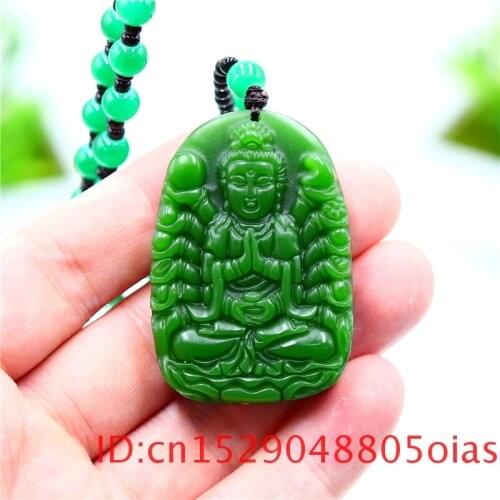 Green Jade Guanyin Pendant Necklace Women Carved Fashion for Charm Jewelry Gifts Chinese Amulet Men Natural Jadeite