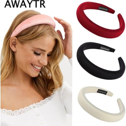 AWAYTR Sponge Padded Headbands Women Elastic Hairband Solid Color Thick Hair Hoop Bands Girls Hair Accessories Fashion Headdress