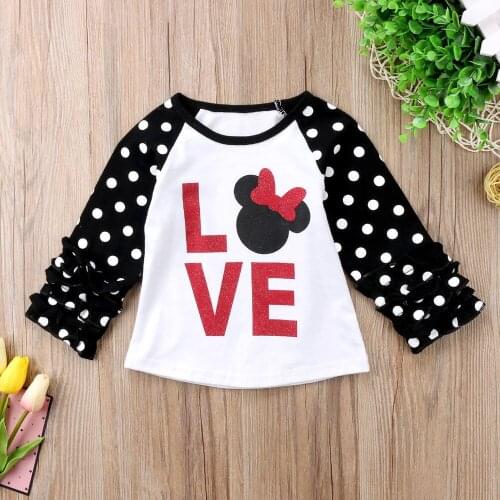 1-6T Baby Girl Long Sleeve Spring And Autumn T-Shirt Fashion Polka Dot Letter Printing Ruffled Cotton Top Casual Cute Clothing