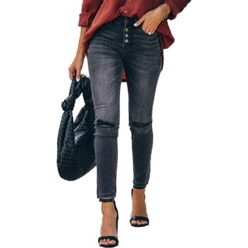 Womens Jeans Fashion Retro Grind White Stretch Slimming Ripped Feet Ankle Length Pants Denim Trousers Pantalones De Mujer