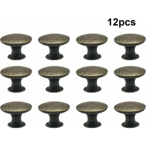 12PCS Vintage Cabinet Knobs Antique Bronze Cupboard Door Pull Knob Round Zinc Alloy Dresser Knob Single Hole Drawer Handle Knob