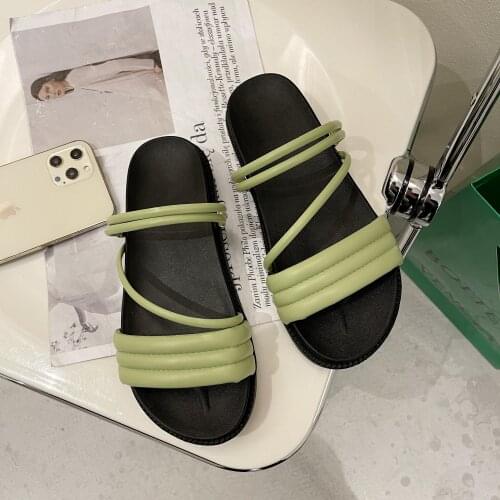 2021 Summer Trendy Women Tube Strap Double Quilted Slide Mule Sandals With Chunky Footbed