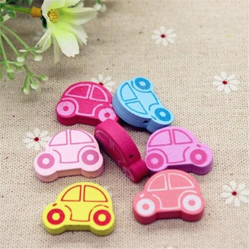 30pcs Mix Colors New Design Cute Cartoon Car Wooden Beads Flatback DIY Handmade Sewing/Scrapbooking Craft,25*18mm
