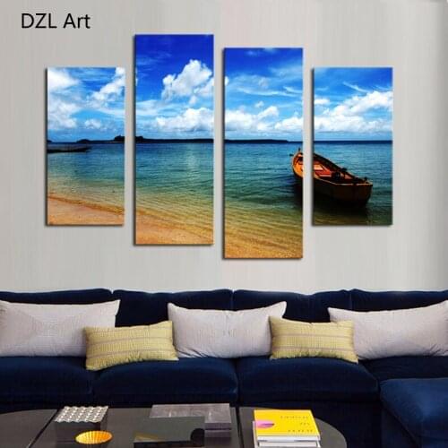 4 Panel(No Frame) Blue sea water Picture Wall Decor Print on Canvas Oil Painting Canvas Painting for Christmas Gift