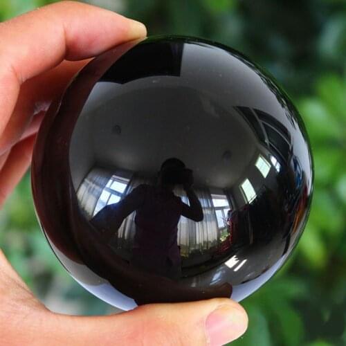 50mm Asian Rare Black Obsidian Sphere Large Crystal Ball Healing Stone #55437