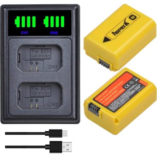 2Pcs 2160mAh NP-FW50 NP FW50 Camera Batteries + LED USB Dual Charger for Sony Alpha a6500 a6300 a6000 a5000 a3000 NEX-3 a7R