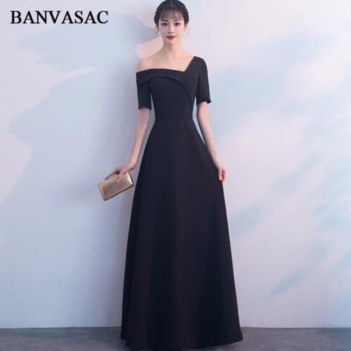 BANVASAC 2018 One Shoulder Satin A Line Long Evening Dresses Asymmetrical Short Sleeve Zipper Back Party Prom Gowns