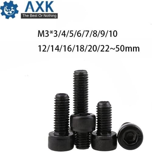 Head Cap Bolts Hex Socket Alloy Steel Black Mm M3*(3/4/5/6/7/8/9/10/12/14/15~50 Machine Screws Din 912 Stainless Round