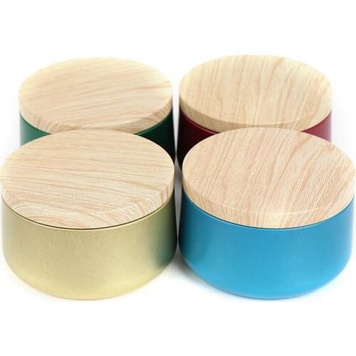 Wood Grain Lids Candle Making Empty Storage Jars Cosmetic Pot Tea Candy Box Candle Container Tins Empty Storage Box