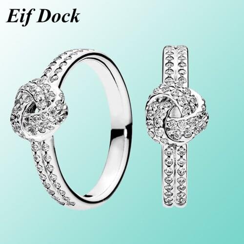 Eif Dock New Silver Color Stackable Knotted Hearts Ring for Women Cubic Zirconia Wedding Engagement Ring Gift Dropshipping