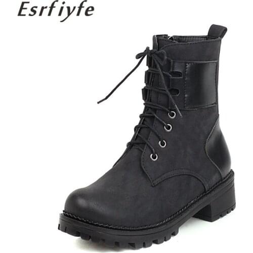 ESRFIYFE 2020 New Fashion Women Ankle Boots Thick Heel Round Toe Ladies Shoes Party Dancing Basic Pu Leather Martin Boots Girls