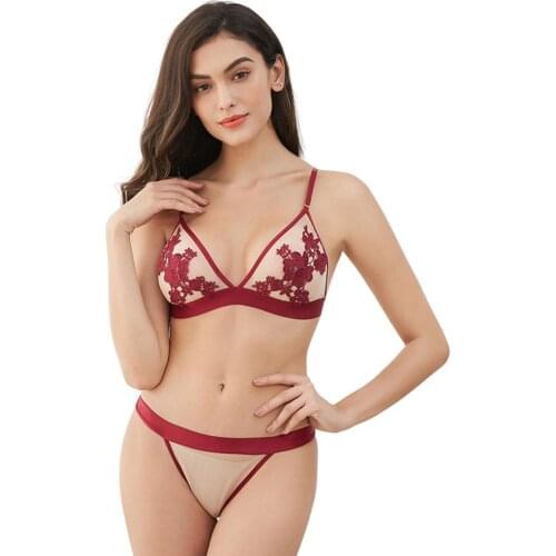 Sexy wire free advanced knitted embroidered thin bra comfortable underwear womens bra set CYHWR