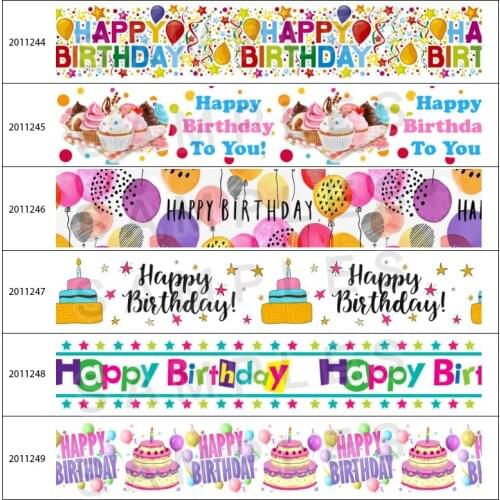 Beautiful Happy Birthday Printed Grosgrain/Satin Ribbon 5 Yards 25mm/38mm/50mm/75mm for Party Hair Bows DIY Accessories