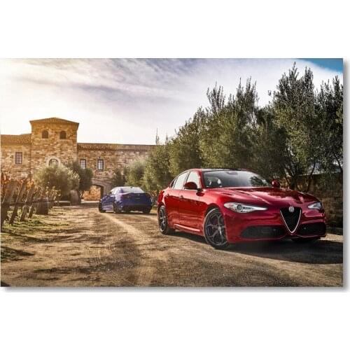 Alfa Romeo Giulia Red Car Wallpaper Home Decor Posters Canvas Printed Wall Art Painting Living Room Decoration