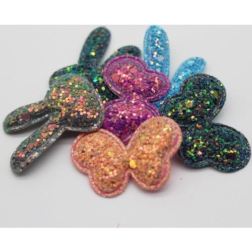 Rabbit Butterfly Glitter Paillette Fabric Padded Patches Appliques for Craft Clothes Supplies DIY Hair Clip Brooch Accessories