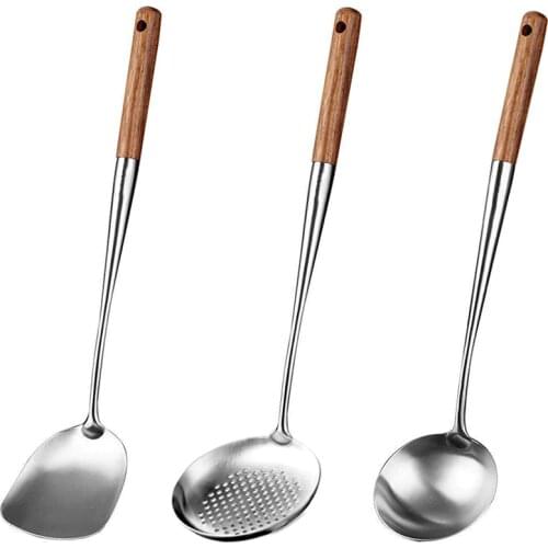 304 Stainless Steel Wok Spatula Kitchen Slotted Turner Rice Spoon Ladle Skimmer Cooking Tools Utensil Set Dropshipping utensilio